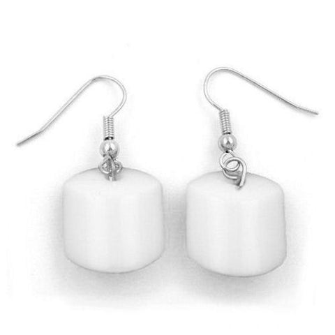 Hook Earrings Slanted Bead White Glossy