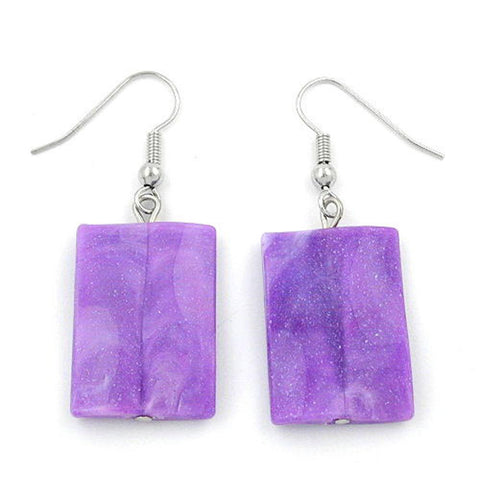 Hook Earrings Pillow Bead Purple