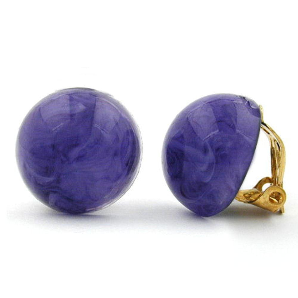 Clip-on Earring Round 18mm Purple Marbled