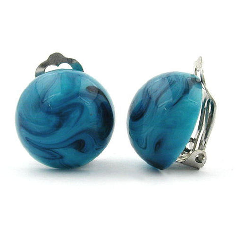 Clip-on Earring Round 18mm Turquoise Marbled