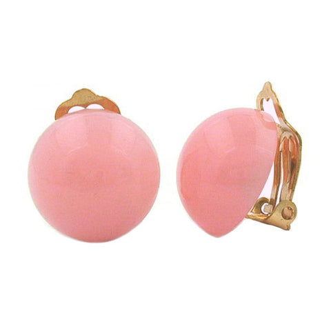 Clip-on Earring Round 18mm Pink Glossy