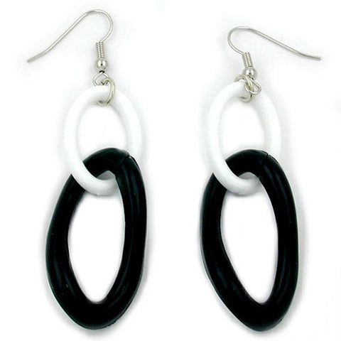 Hook Earrings Plastic Chain Links Black And White