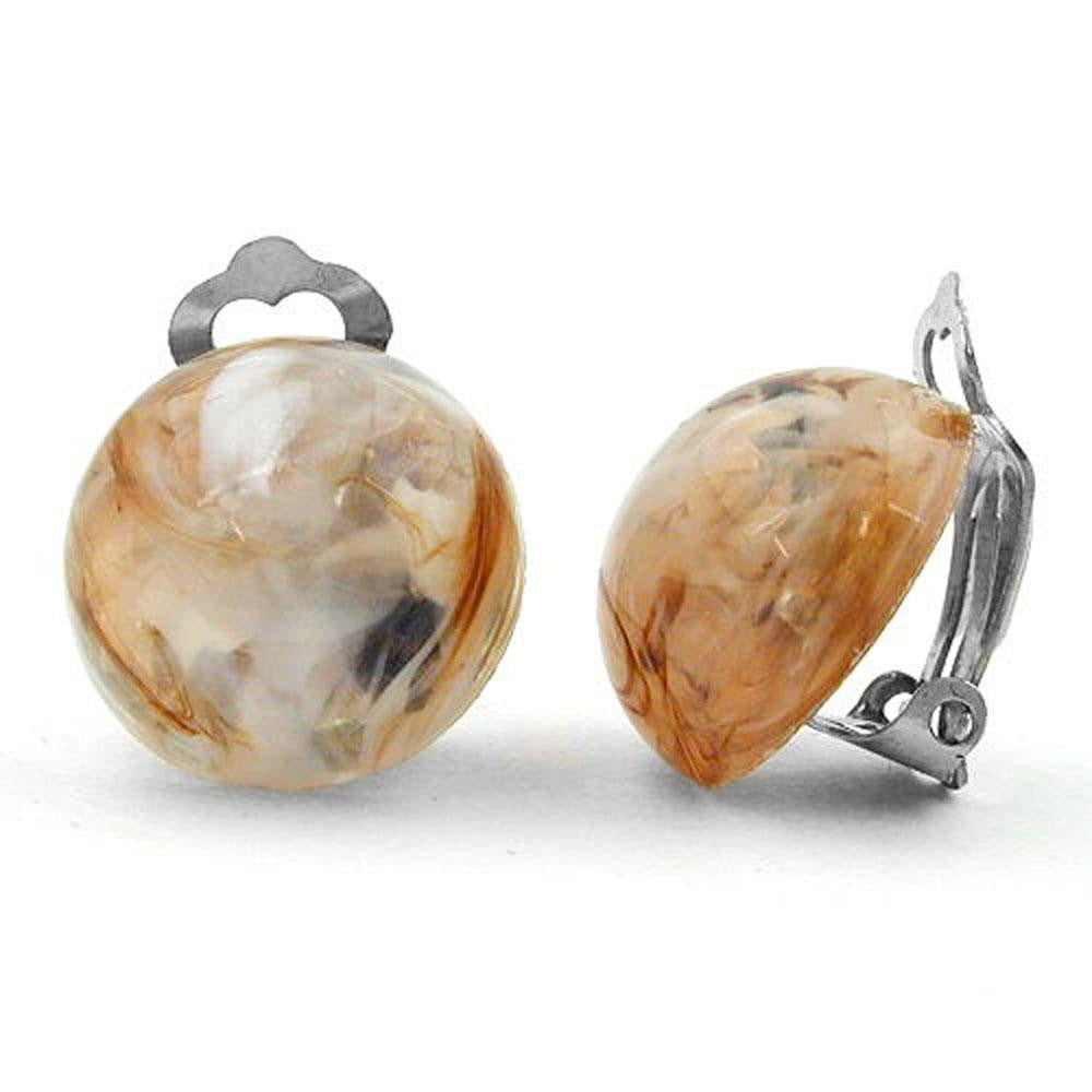 Clip-on Earring Round 18mm Beige Marbled