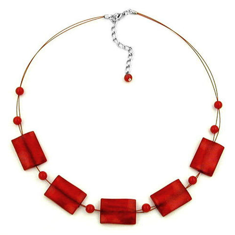 Necklace Rectangle Beads Silky-red