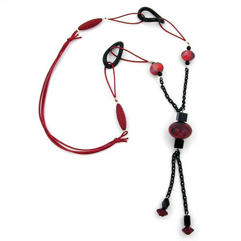 Necklace Red-black Beads 90cm