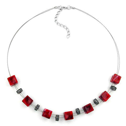 Necklace Red Cube Beads 45cm