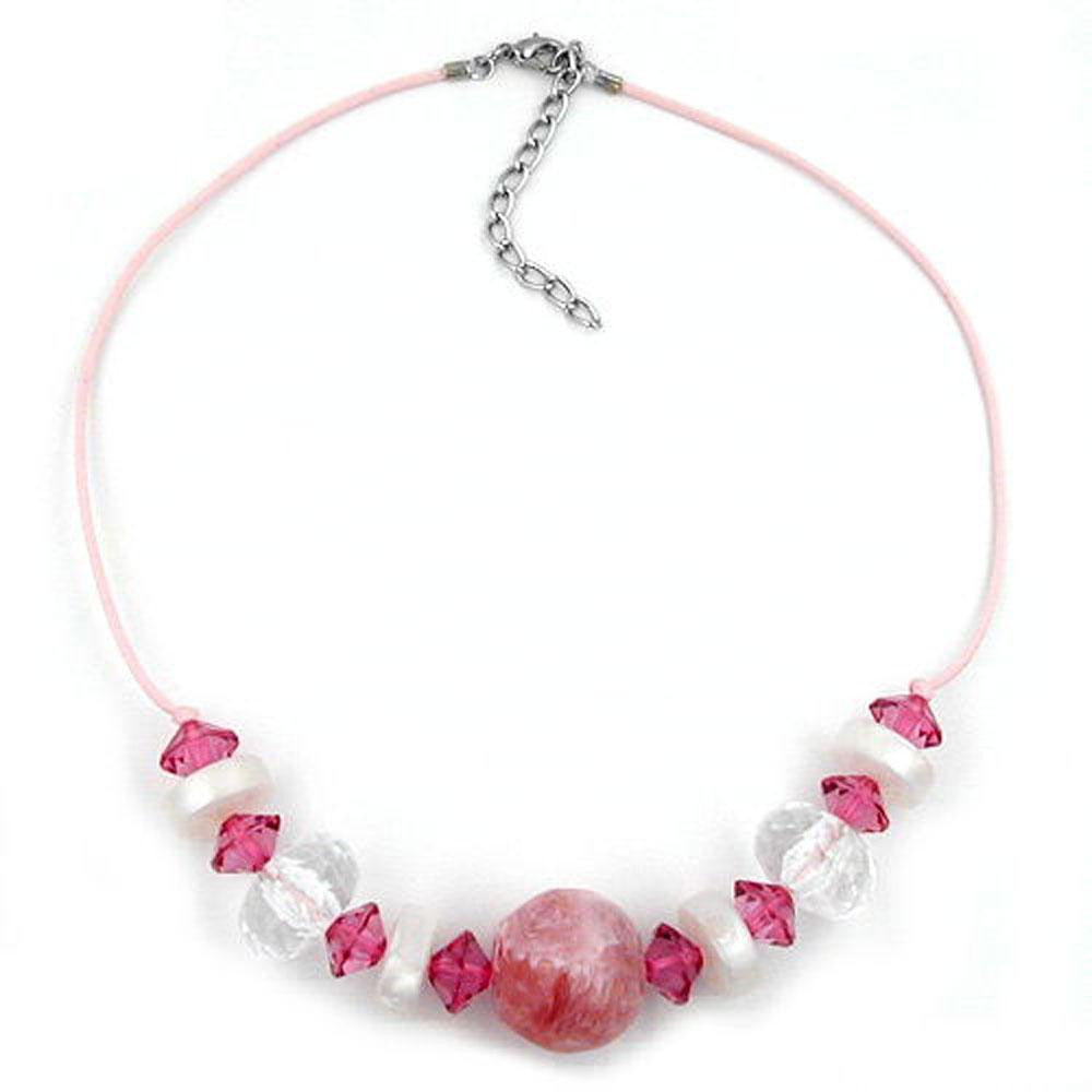 Necklace Beads Pink & Transparent 45cm