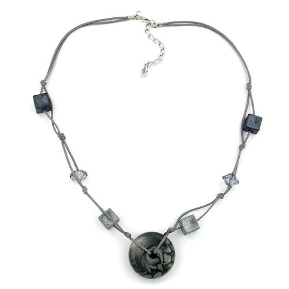 Necklace Disc Grey-silky & Glossy Beads
