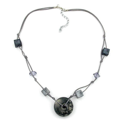 Necklace Disc Grey-silky & Glossy Beads