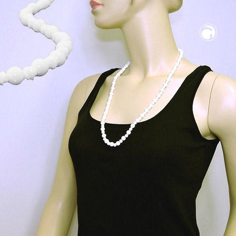 Necklace, Round Beads And Knot Beads, White