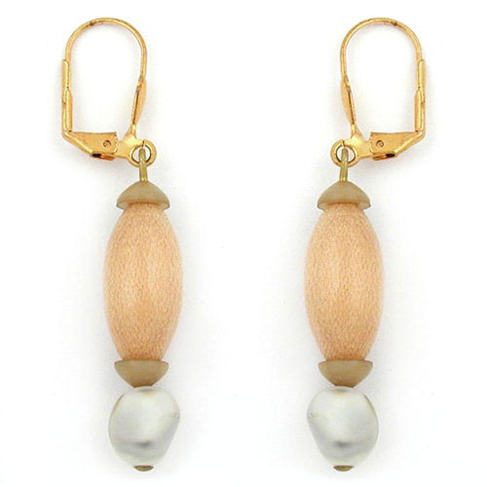 Leverback Earrings Wooden Beads And Square