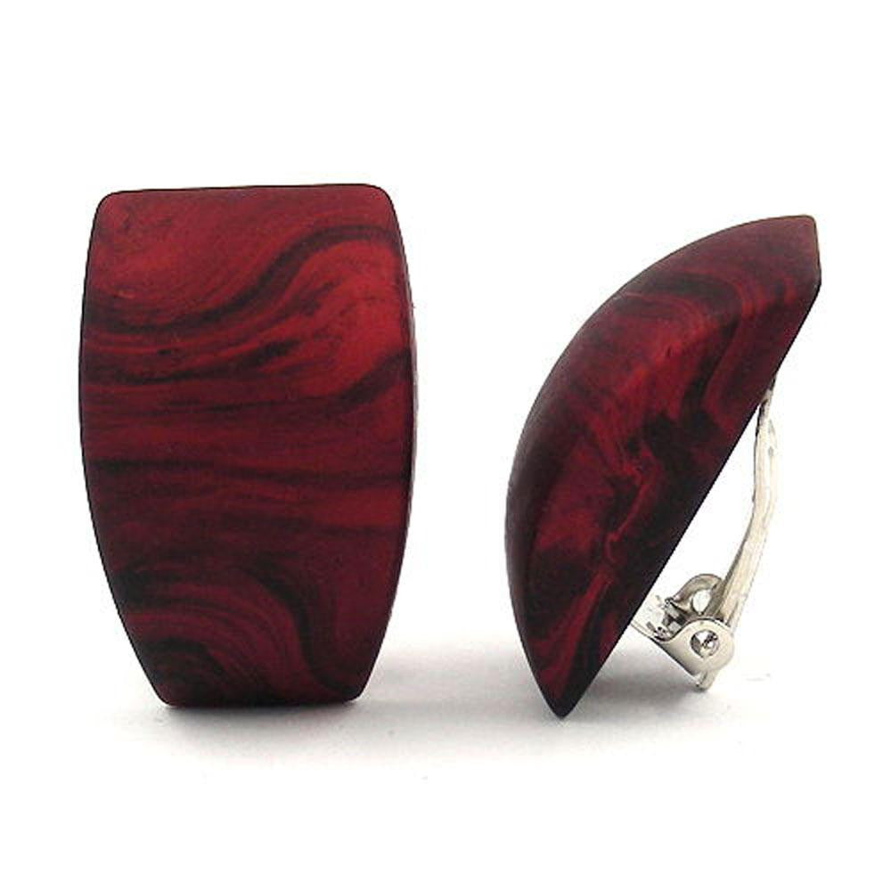 Clip-on Earring Trapezium Red Marbled