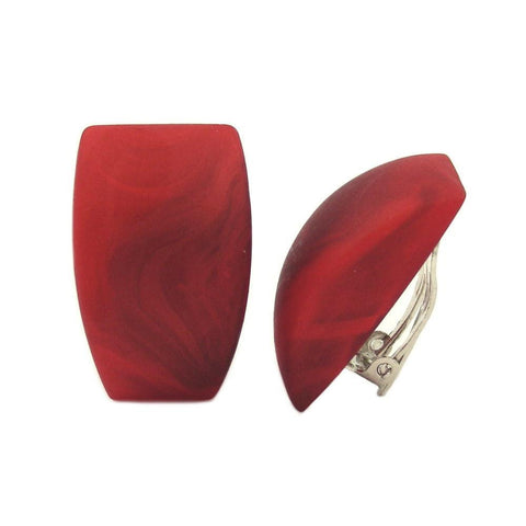 Clip-on Earring Trapezium Red Marbled Matte