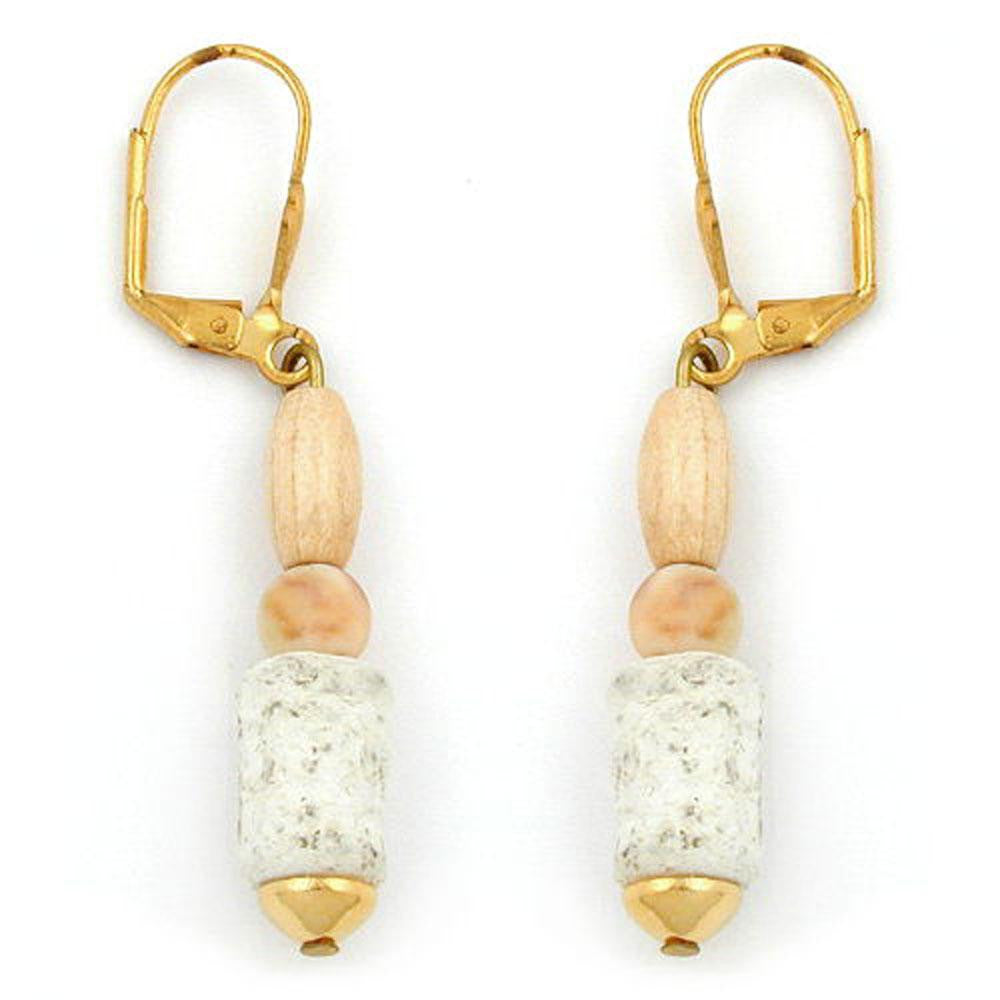 Leverback Earrings Wooden Cream Bead