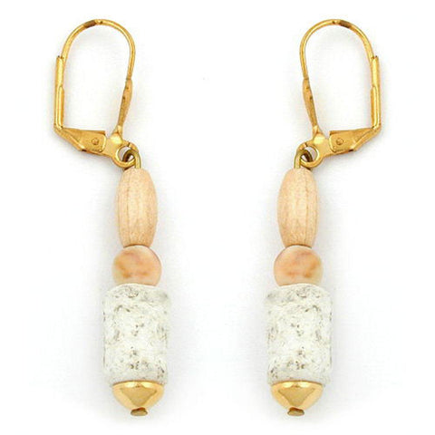 Leverback Earrings Wooden Cream Bead