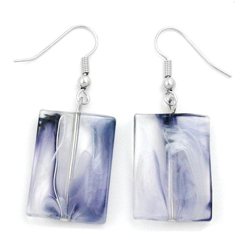 Hook Earrings Pillow Bead Blue White Marbled