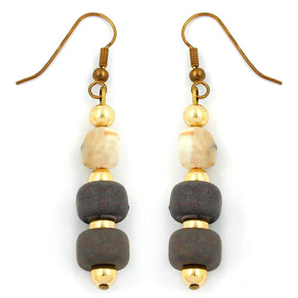 Hook Earrings Grey Beige Gold Coloured