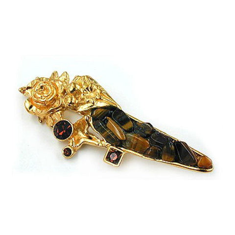 Brooch Tiger Eye Gold Coloured