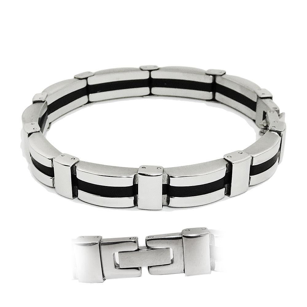 Bracelet, Black Ribbon, Stainless Steel