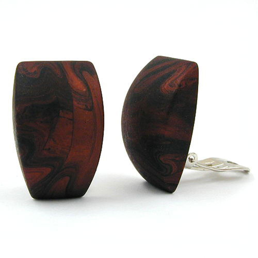 Clip-on Earring Trapezium Brown Marbled Matte