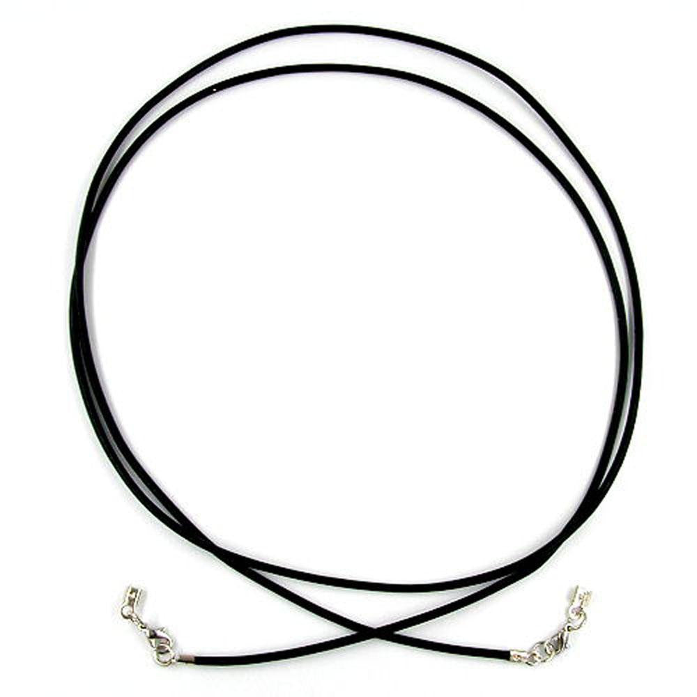 Leather Cord Black 2mm 2x Clasp Rhodium Plated 100cm