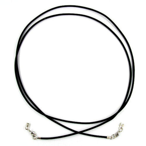 Leather Cord Black 2mm 2x Clasp Rhodium Plated 100cm