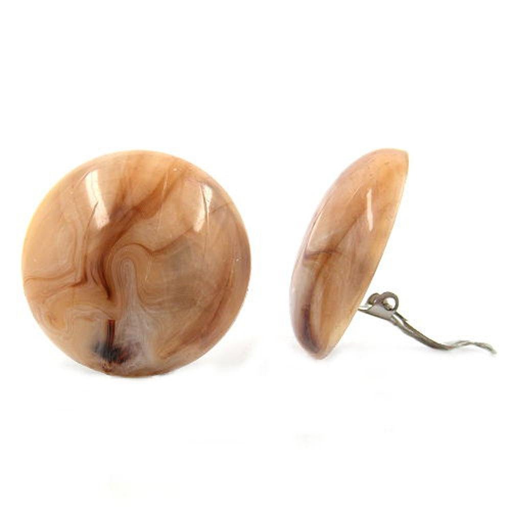 Clip-on Earring Round Light Brown Marbled Glossy 30mm