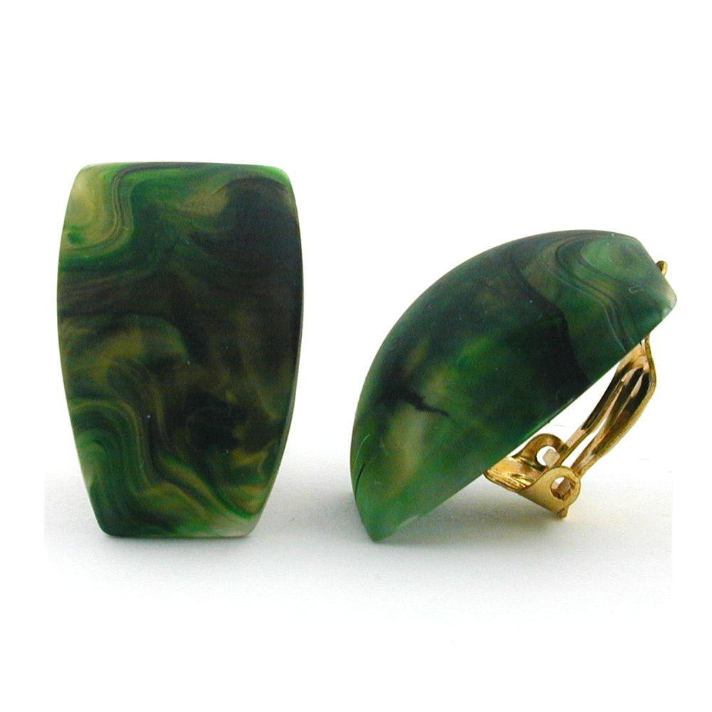 Clip-on Earring Trapezium Green Marbled