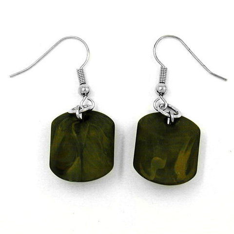 Hook Earrings Slanted Bead Green Olive