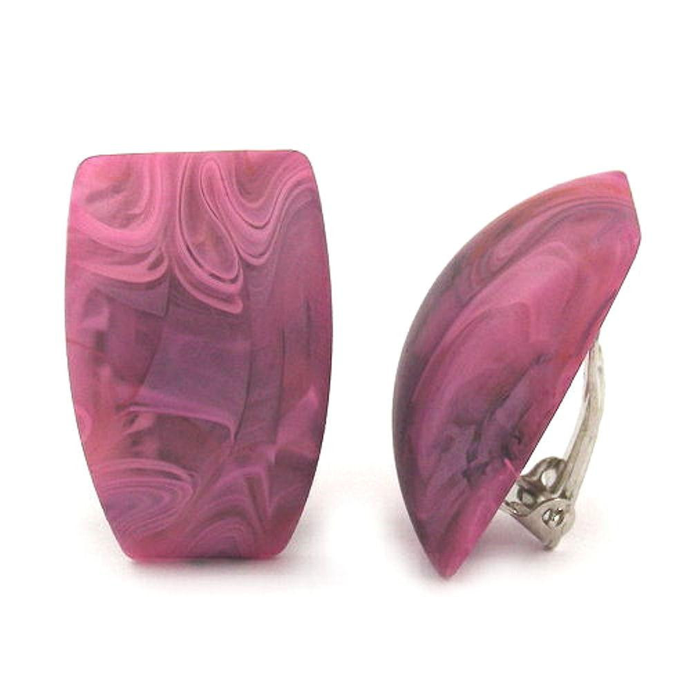 Clip-on Earring Trapezium Pink Purple Marbled