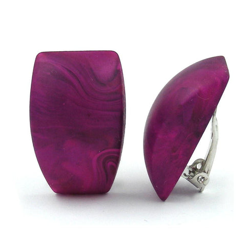 Clip-on Earring Trapezium Dark Purple Marbled