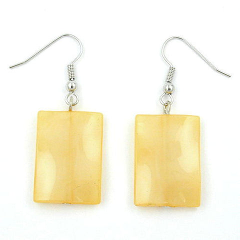 Hook Earrings Pillow Bead Yellow Silky Glossy