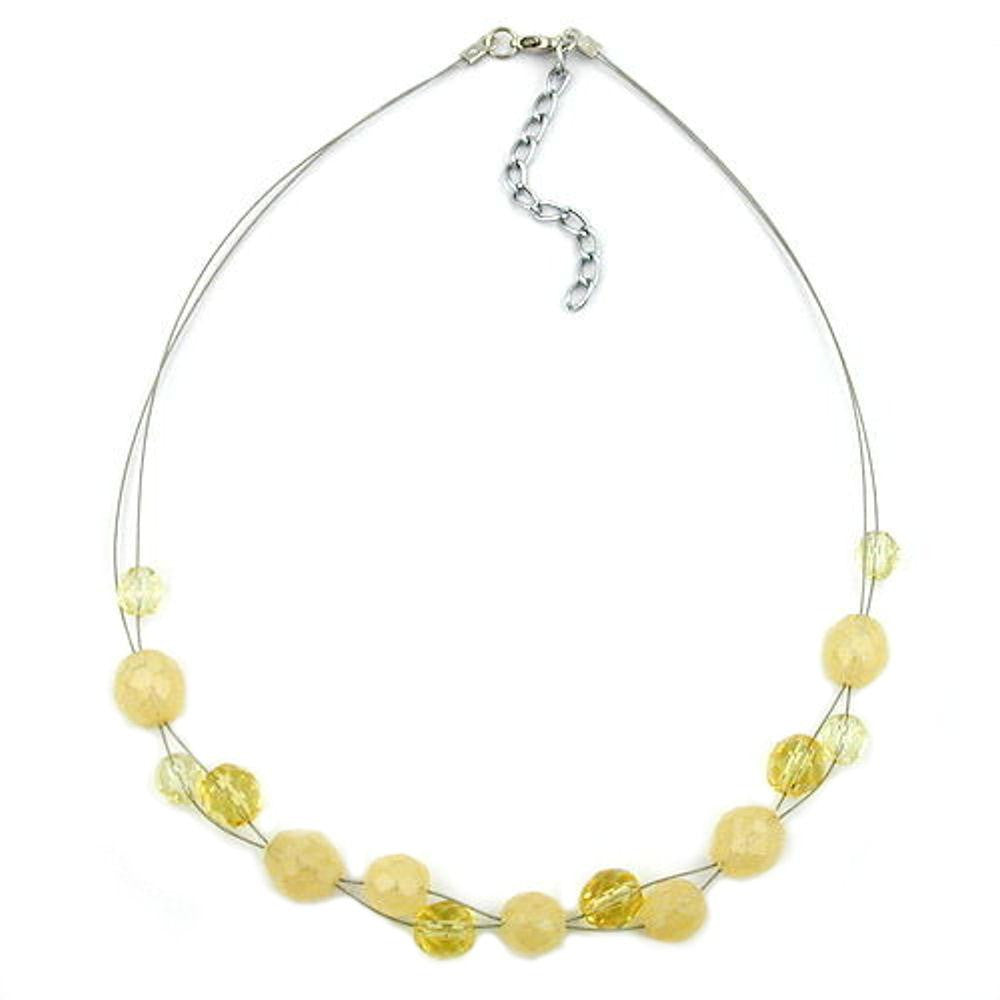 Necklace Yellow Glass Beads On Coated Flexible Wire