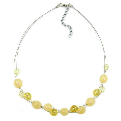 Necklace Yellow Glass Beads On Coated Flexible Wire