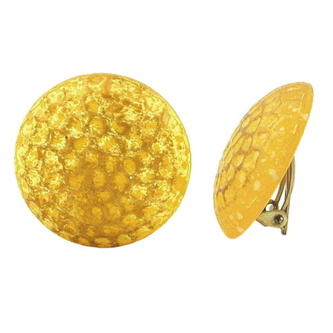 Clip-on Earring Round Yellow Chequer Patterned Matte 30mm