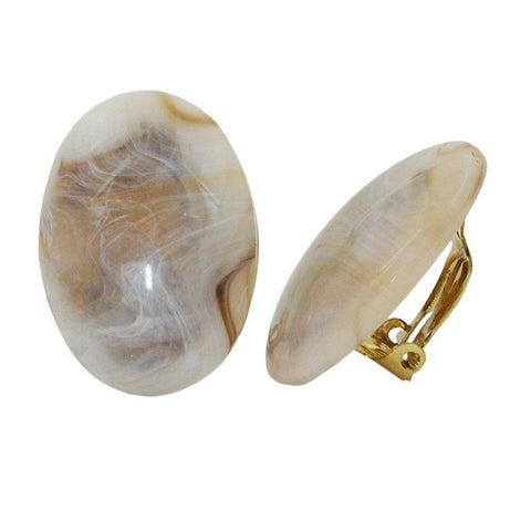 Clip-on Earring Oval Cream Marbled 17x19mm