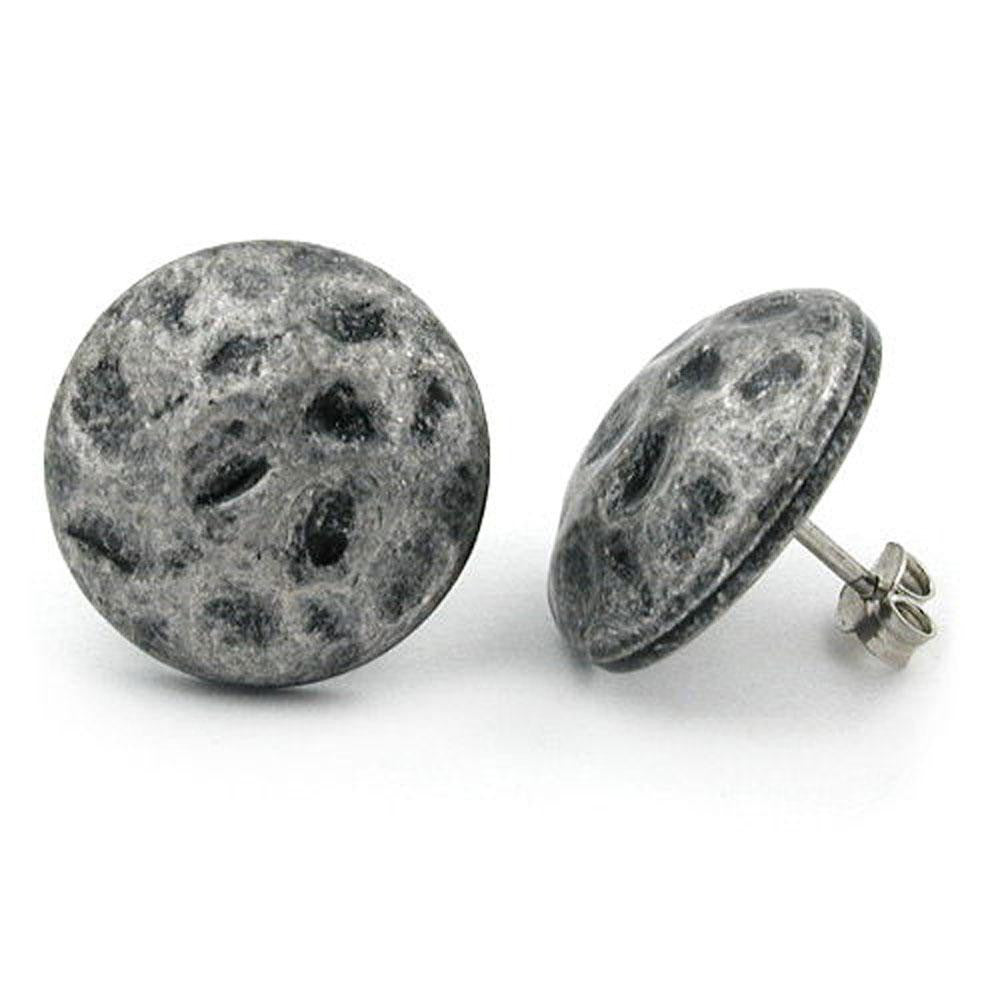 Stud Earrings Round Blackened Silver Grey Design