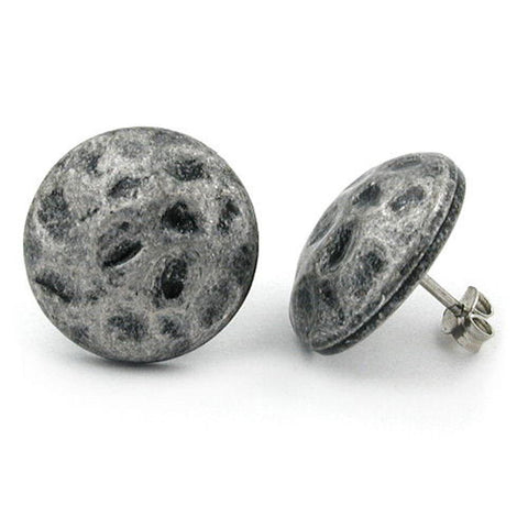 Stud Earrings Round Blackened Silver Grey Design