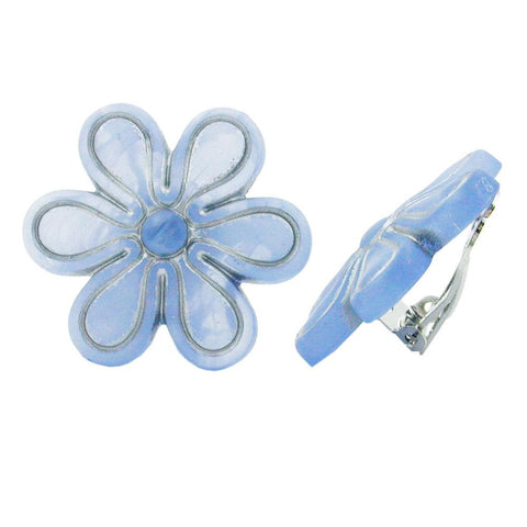 Clip-on Earring Flower Blue Colored 30mm