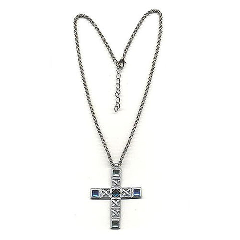 Necklace Cross Silver Coloured- Blue