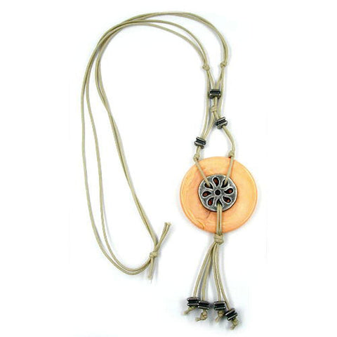 Necklace Disc Pendant Apricot Marbled