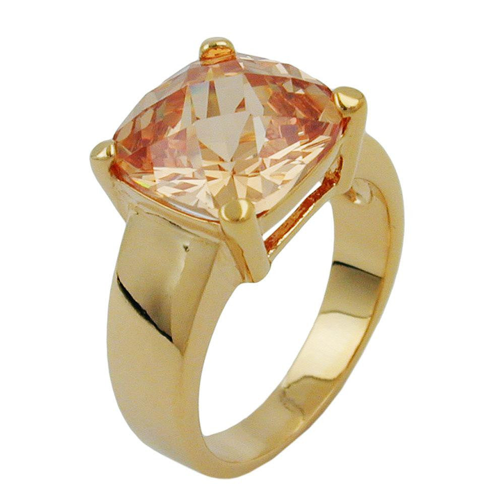 Ring, Large Cubic Zirconia, Gold Plated, 3 Micron