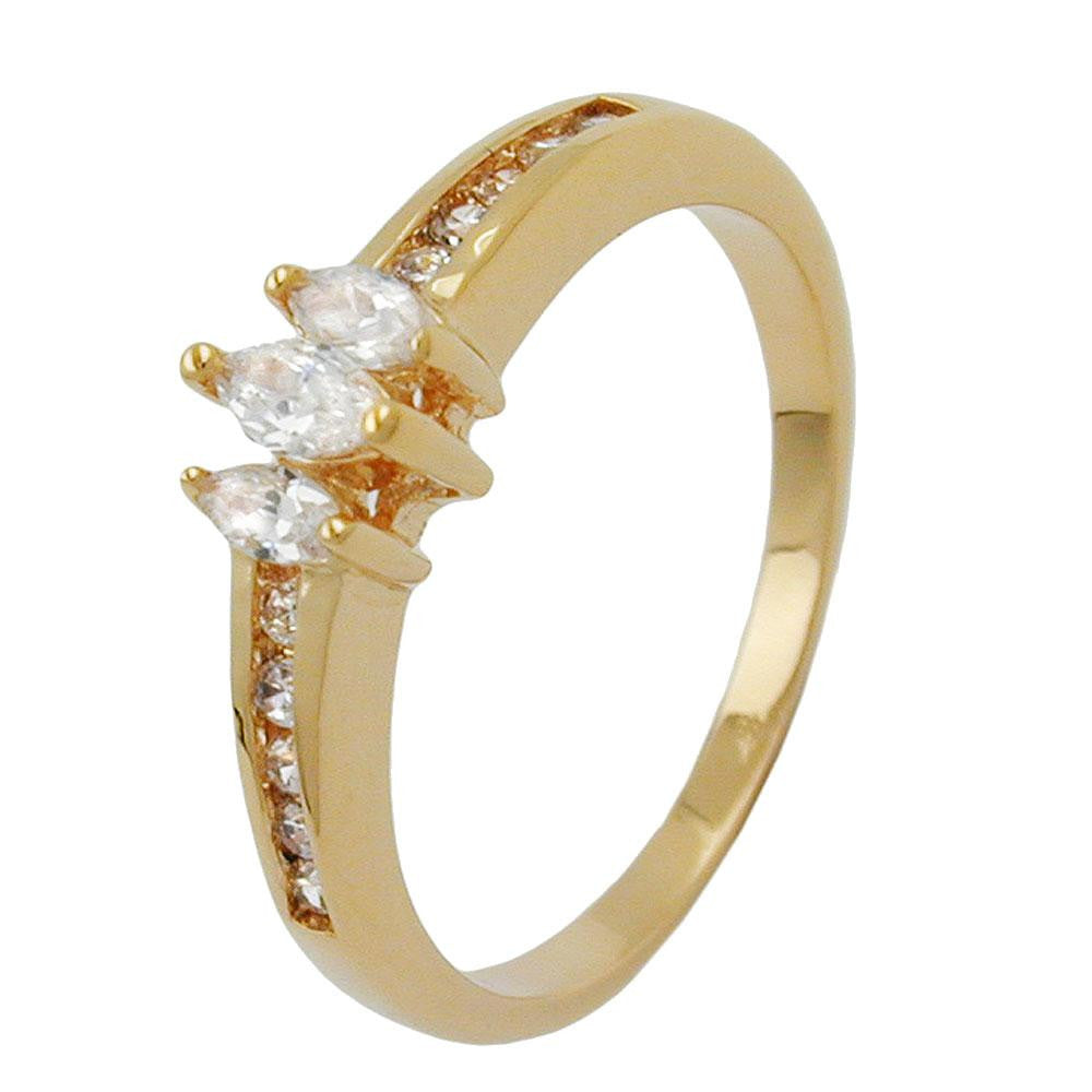 Ring, Cubic Zirconia, Gold Plated, 3 Micron