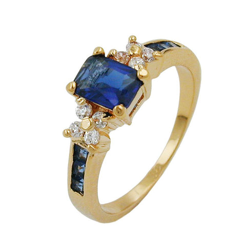 Ring, White & Blue Zirconia, Gold Plated, 3 Micron