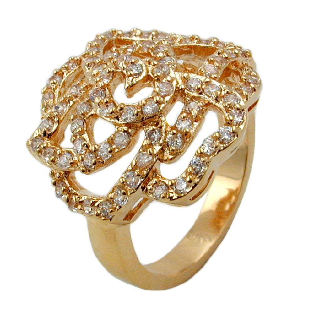 Ring With Zirconia, Rose, Gold Plated, 3 Micron