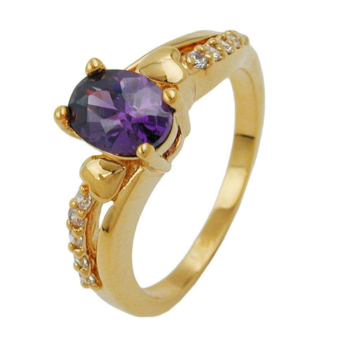 Ring With Zirconia, Purple, Gold Plated, 3 Micron