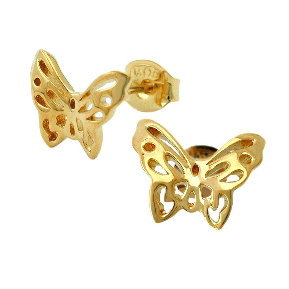 Stud Earrings Butterflies 3 Micron Gold Plating