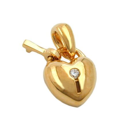 Pendant Heart Lock With Key Zirconia 3 Micron Gold-plated