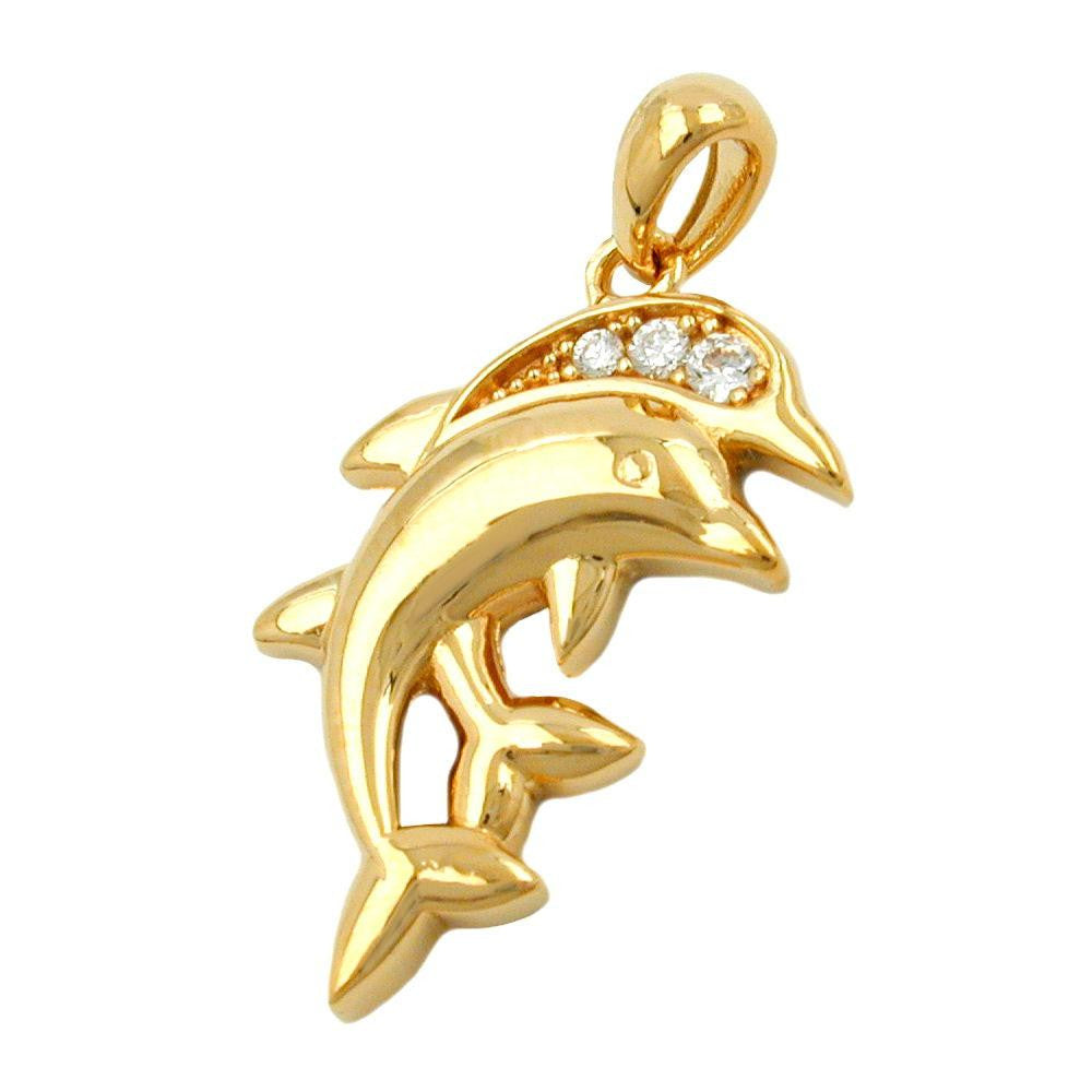 Pendant Dolphins With Zirconia 3 Micron Gold-plated