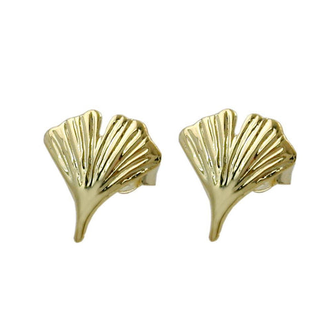 Stud Earrings Ginkgo Leaf 8k Gold